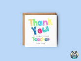 Personalised Thank You Teacher Greetings Card - The Gifted Panda