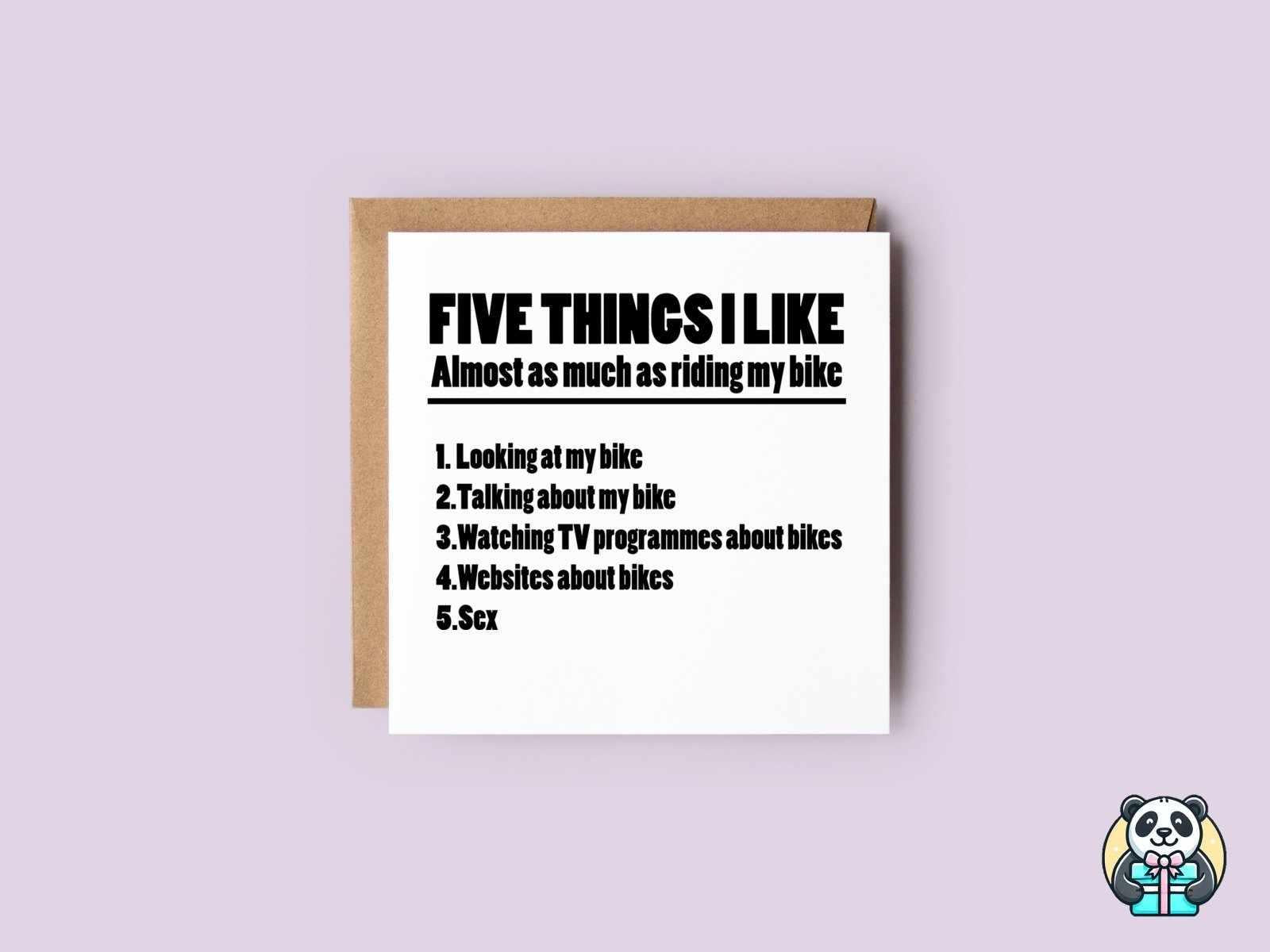 5 Things I Like More Than My Bike Greetings Card - The Gifted Panda