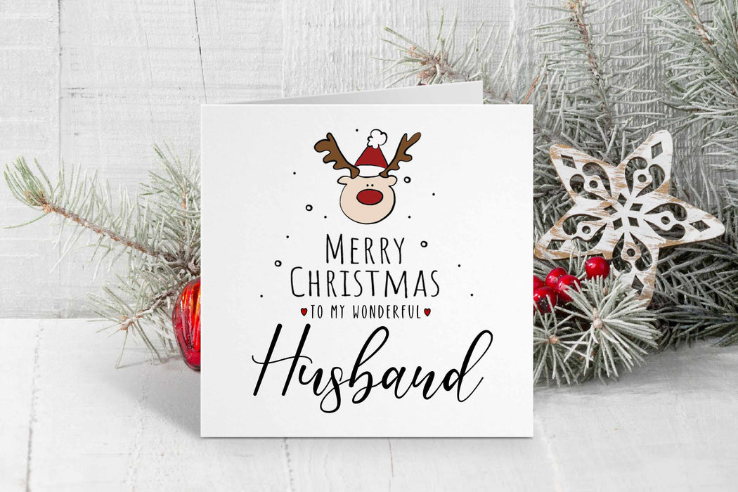 Merry Christmas Husband - Reindeer Christmas Card
