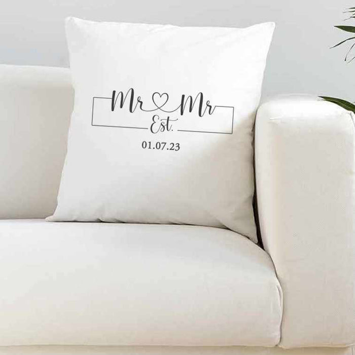 Personalised Mr & Mr Date Wedding Silky Cushion Cover