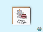 Birthday Card - Cat Celebrating With Whole Cake - The Gifted Panda