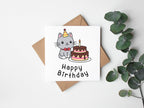 Birthday Card - Cat Celebrating With Whole Cake - The Gifted Panda