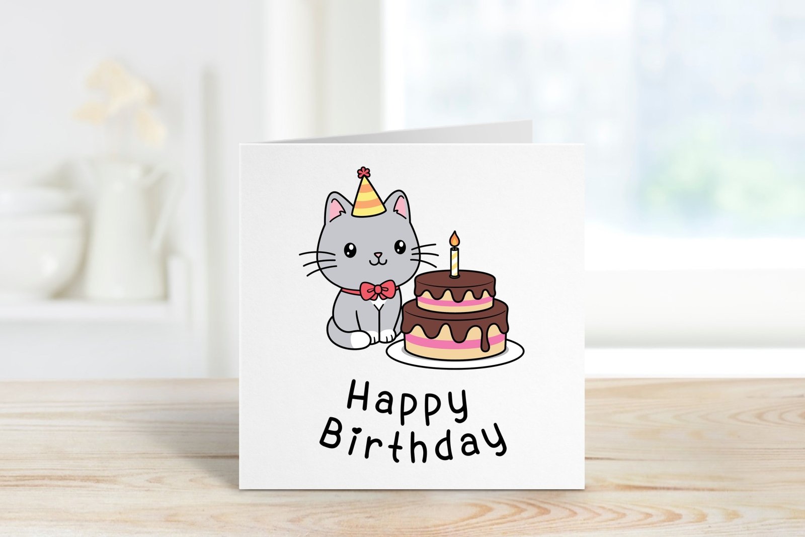 Birthday Card - Cat Celebrating With Whole Cake Secondary image