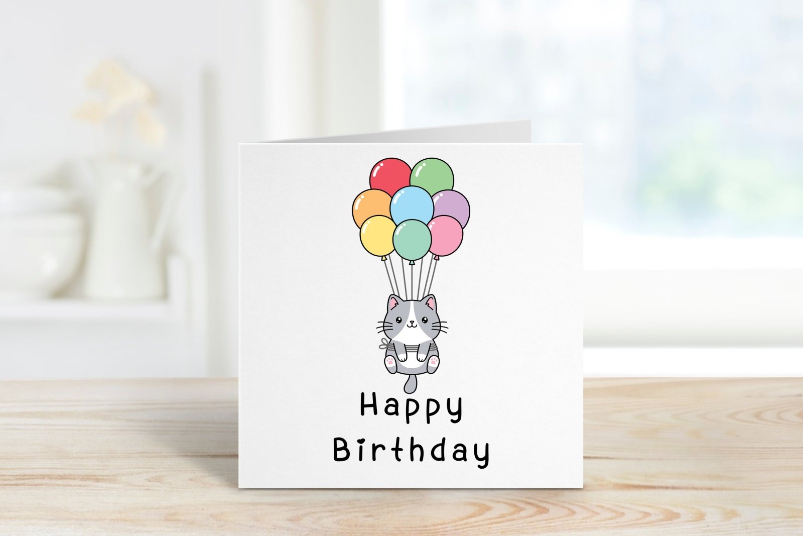 Cat Attached To Balloons - Birthday Card Secondary image