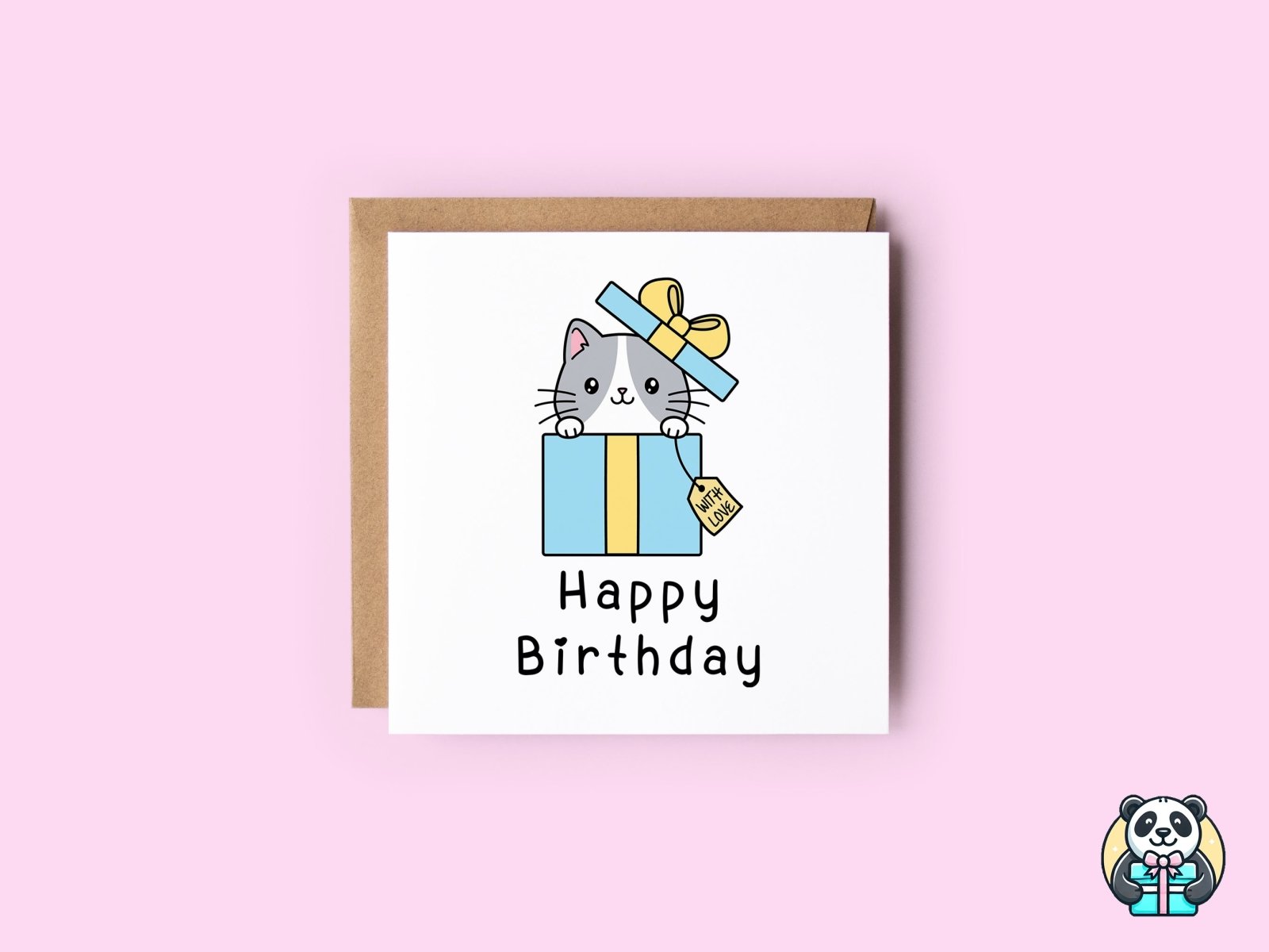 Cat In Present - Birthday Card - The Gifted Panda Main image
