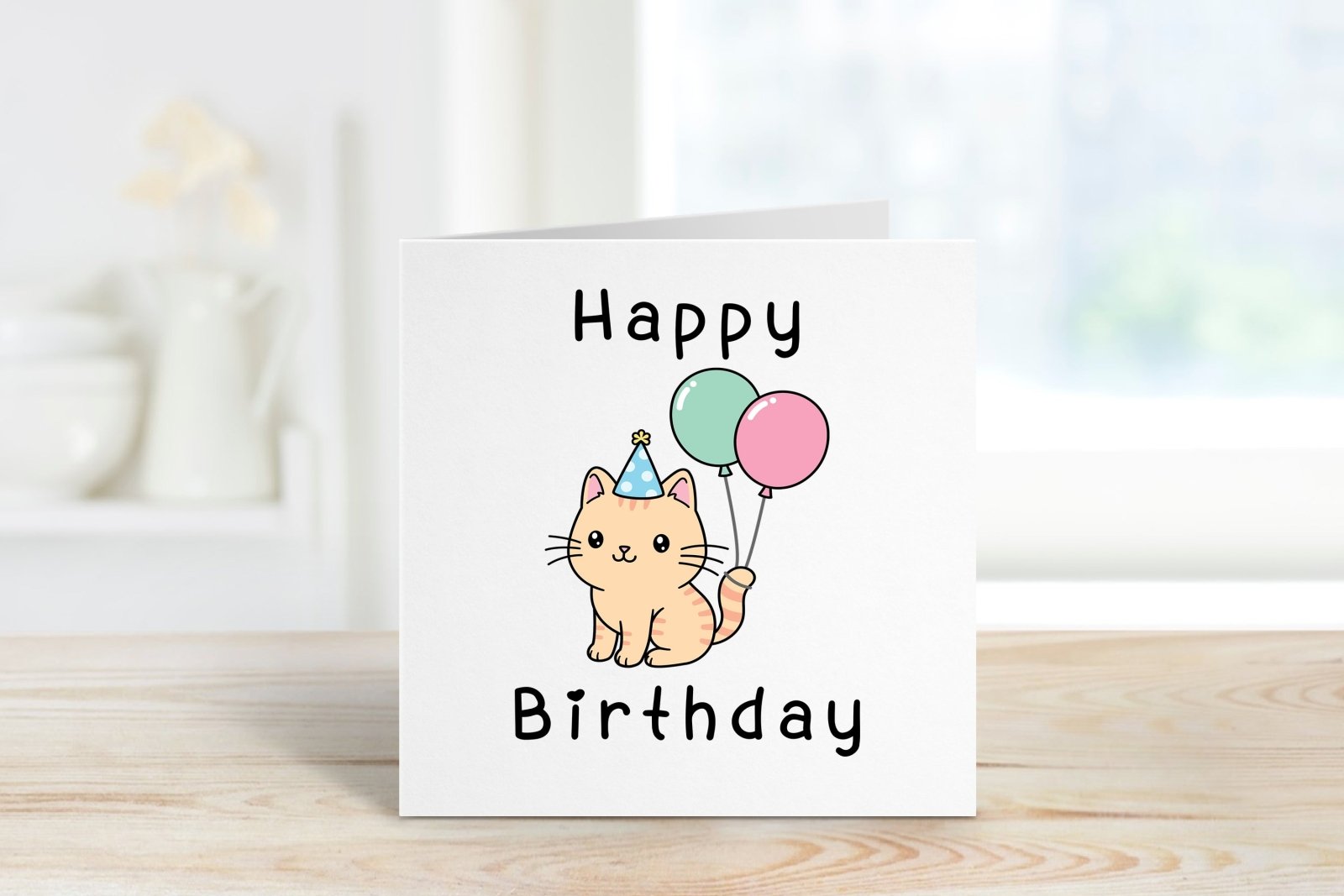 Cat With Balloons - Birthday Card - The Gifted Panda