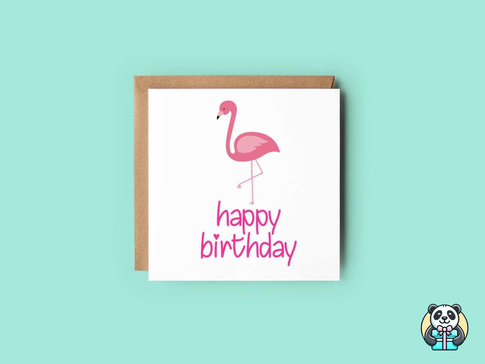 Cute Flamingo Happy Birthday Card - The Gifted Panda Main image