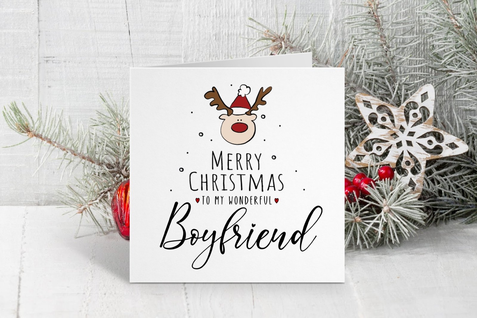 Merry Christmas Boyfriend - Reindeer Christmas Card Secondary image