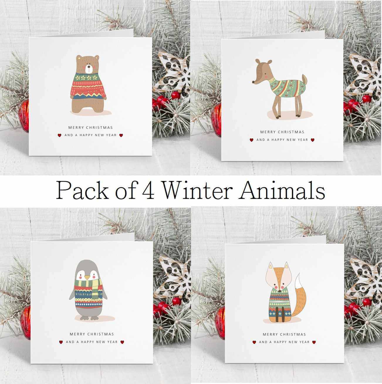 Merry Christmas Card Cute Woodland Animals - Set Of 4 - The Gifted Panda Main image