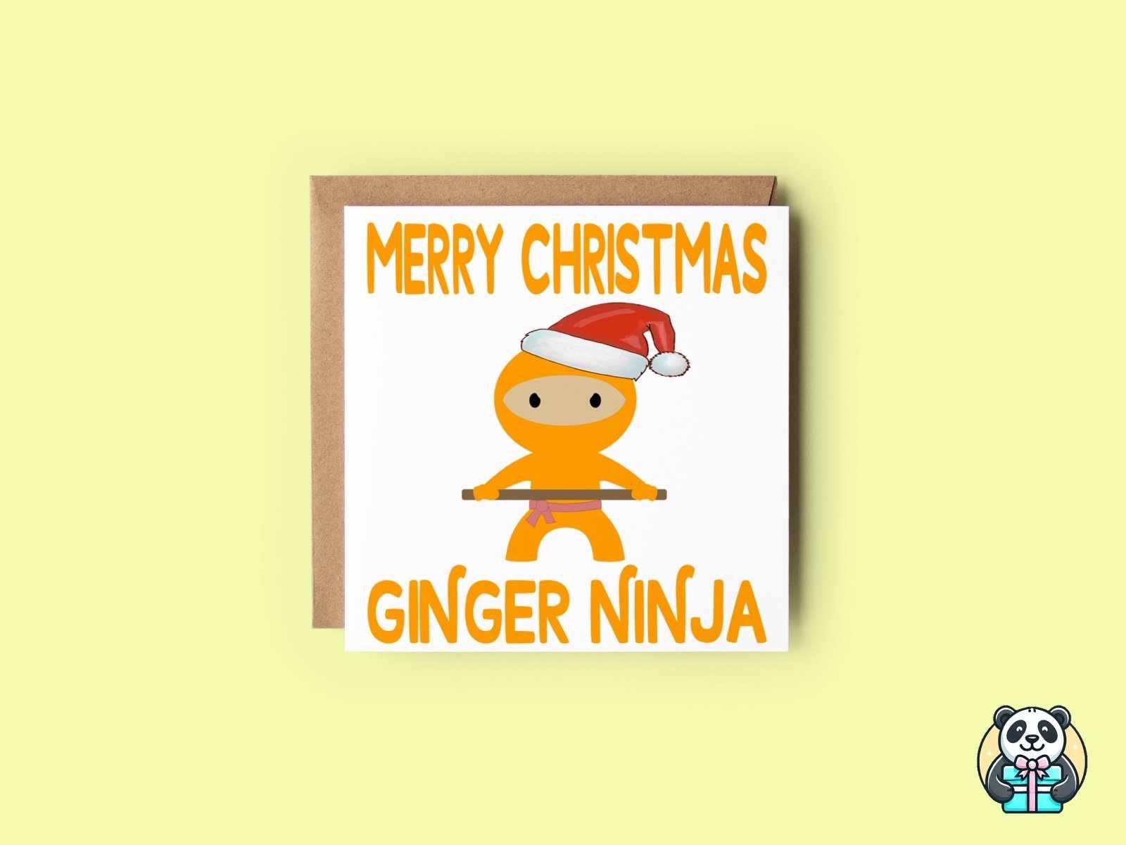 Merry Christmas Ginger Ninja Greetings Card - The Gifted Panda Main image