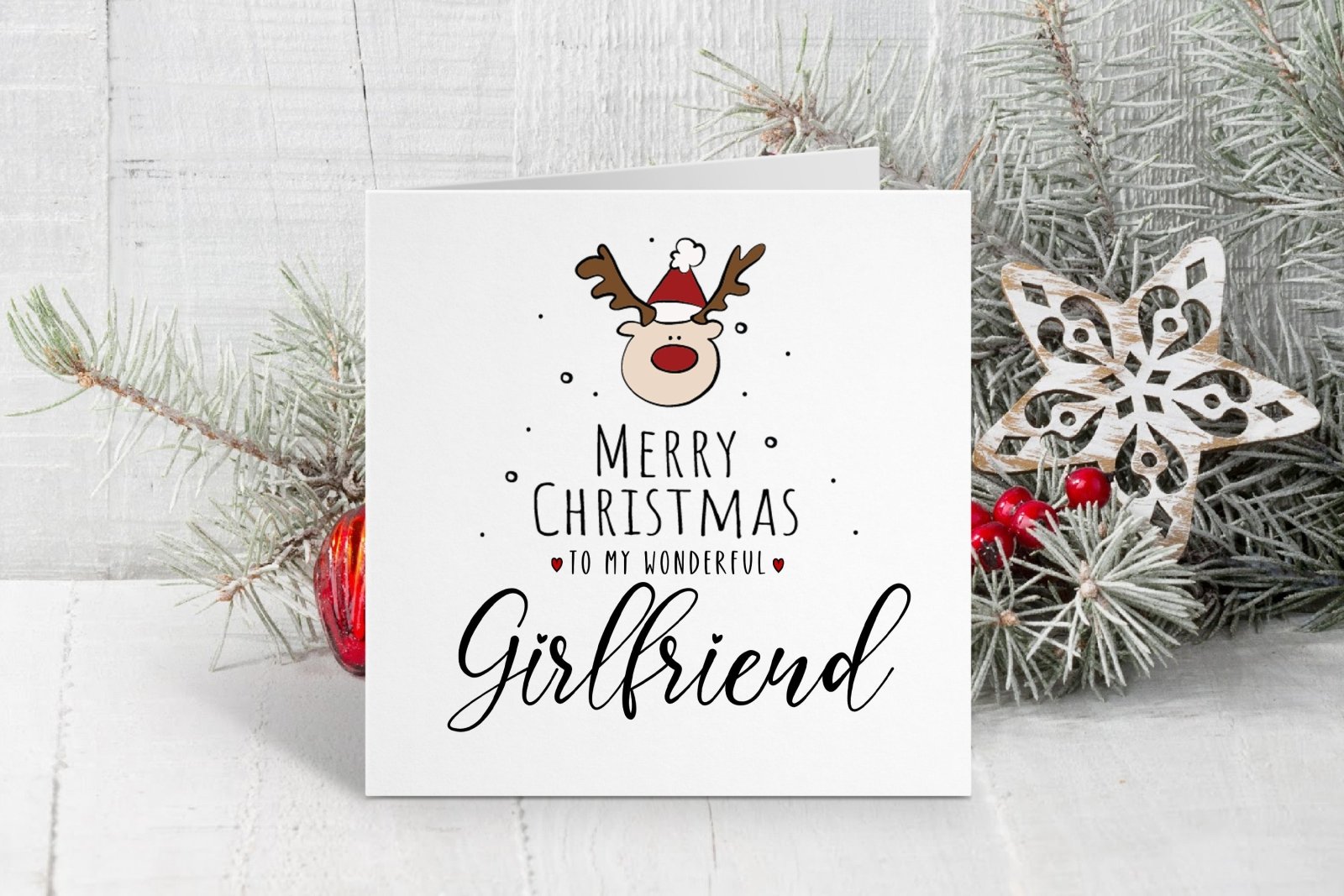 Merry Christmas Girlfriend - Reindeer Christmas Card Secondary image