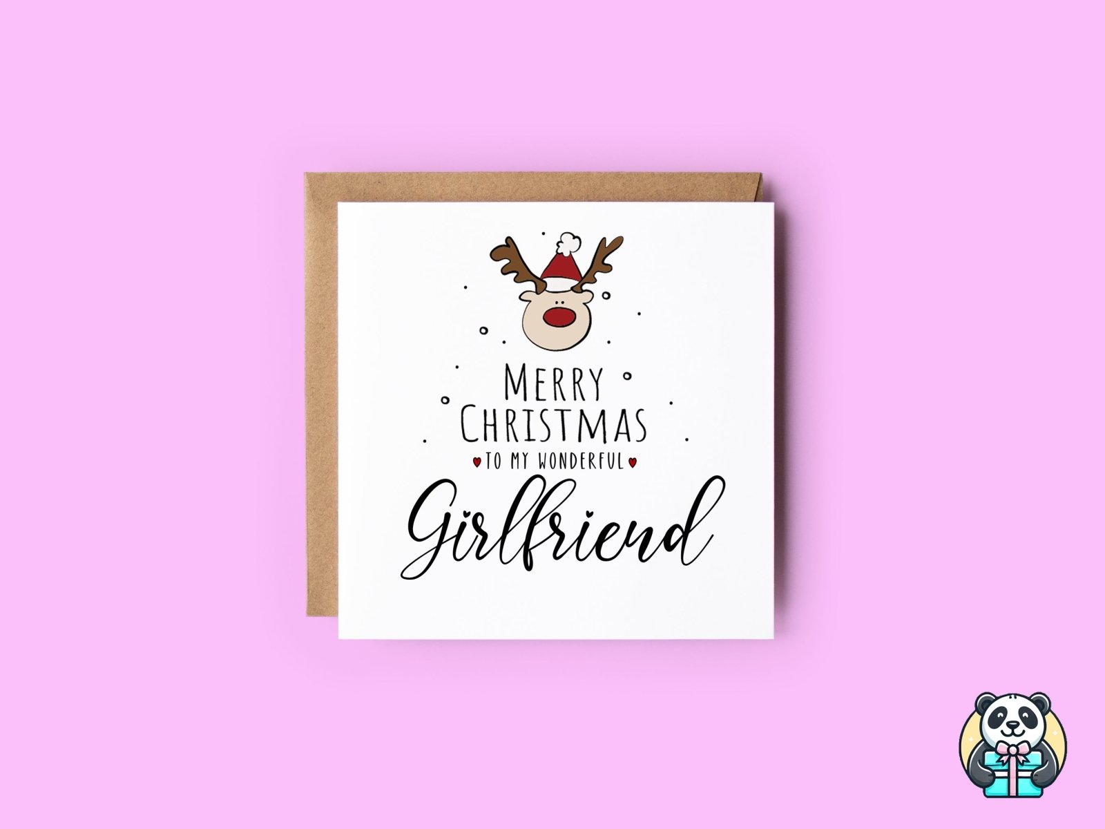 Merry Christmas Girlfriend - Reindeer Christmas Card - The Gifted Panda Main image