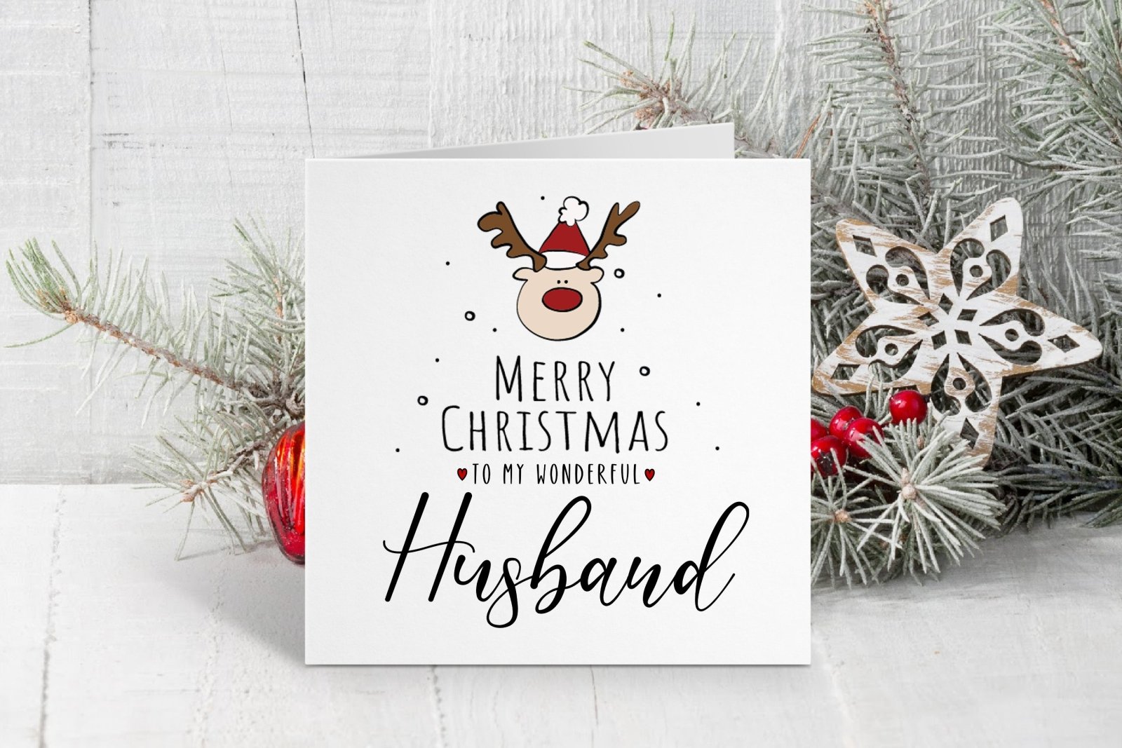 Merry Christmas Husband - Reindeer Christmas Card Secondary image