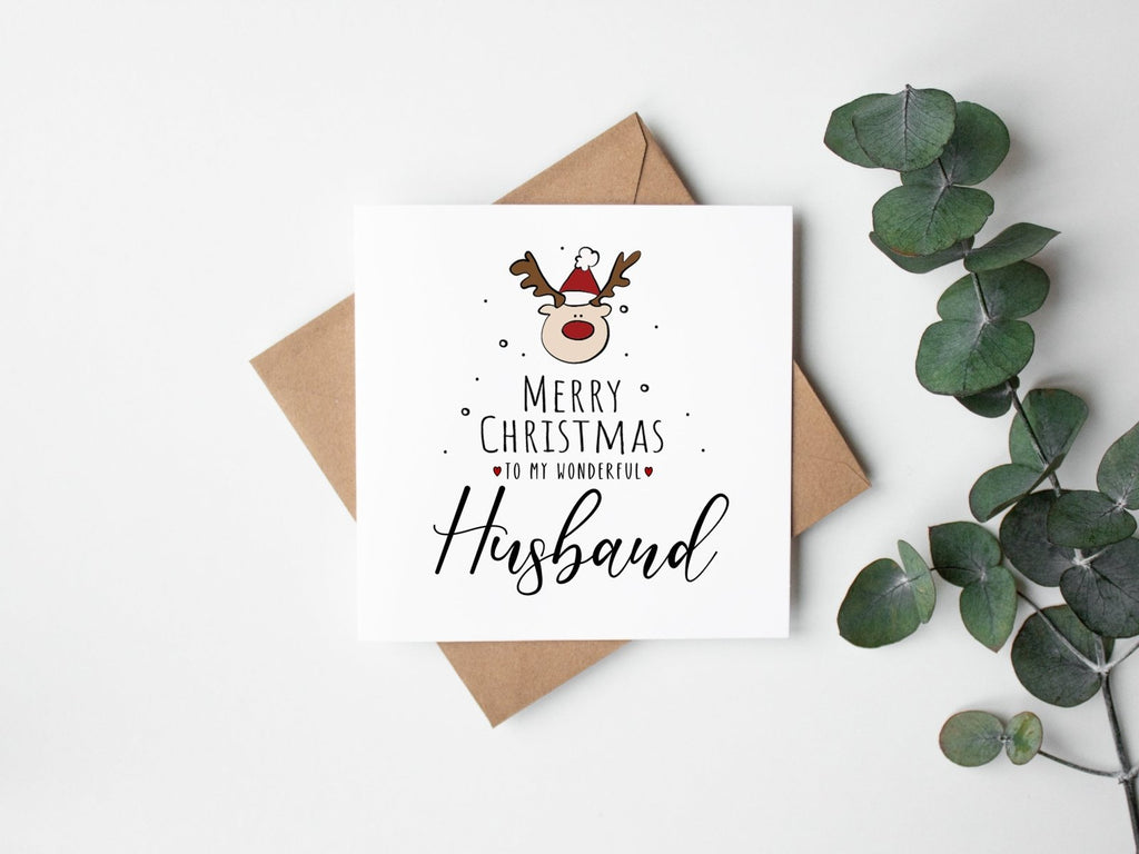 Merry Christmas Husband - Reindeer Christmas Card - The Gifted Panda