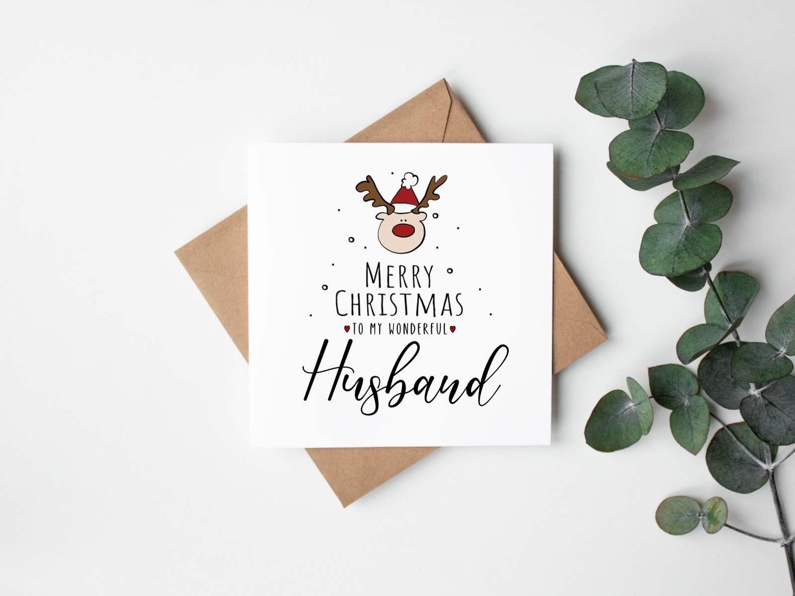 Merry Christmas Husband - Reindeer Christmas Card - The Gifted Panda