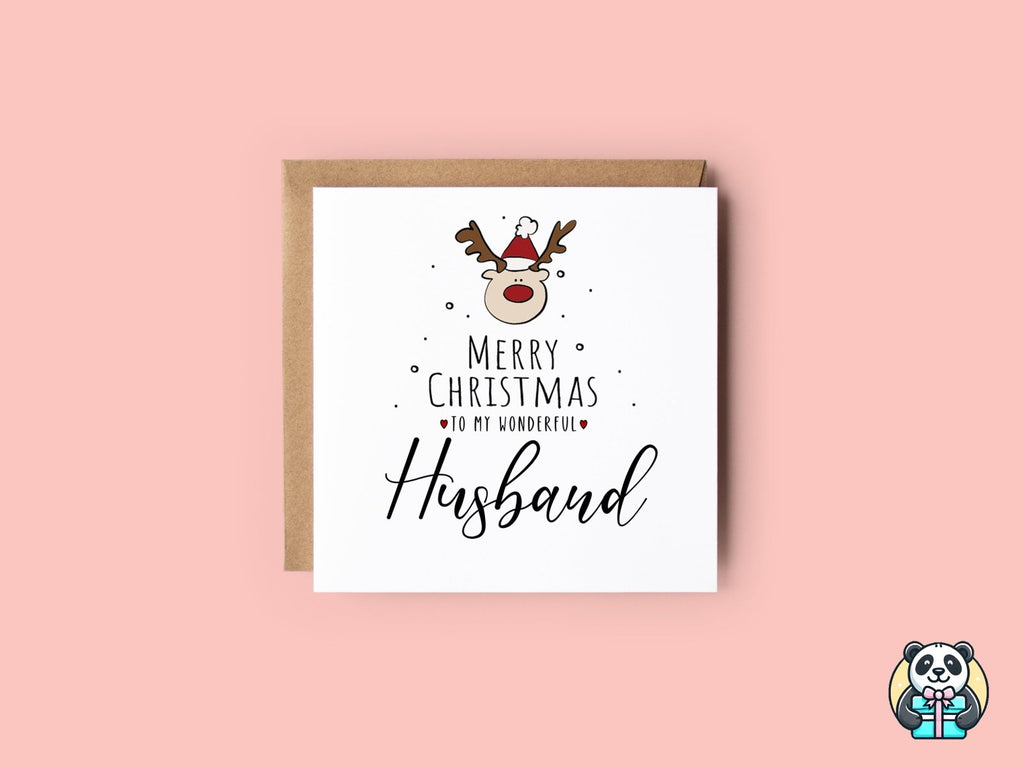 Merry Christmas Husband - Reindeer Christmas Card - The Gifted Panda