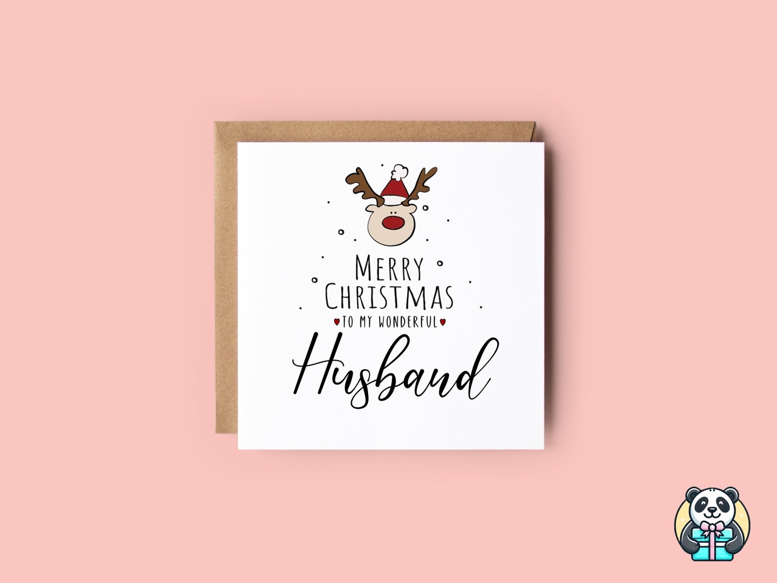 Merry Christmas Husband - Reindeer Christmas Card - The Gifted Panda