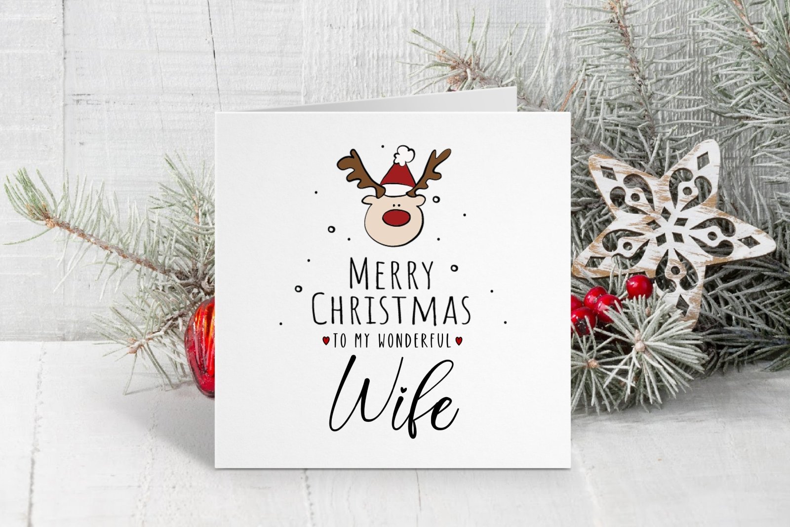 Merry Christmas Wife - Reindeer Christmas Card Secondary image