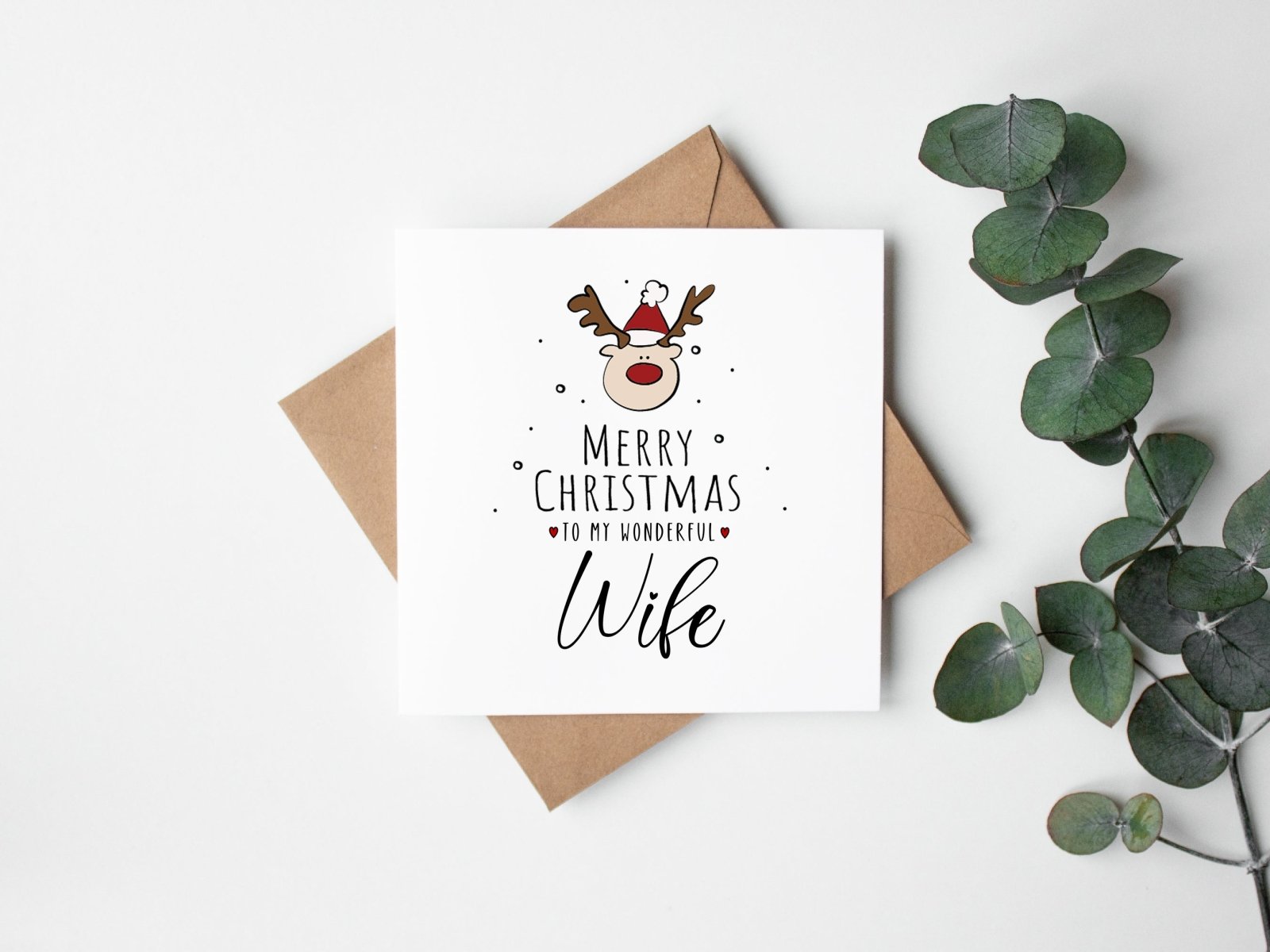 Merry Christmas Wife - Reindeer Christmas Card - The Gifted Panda
