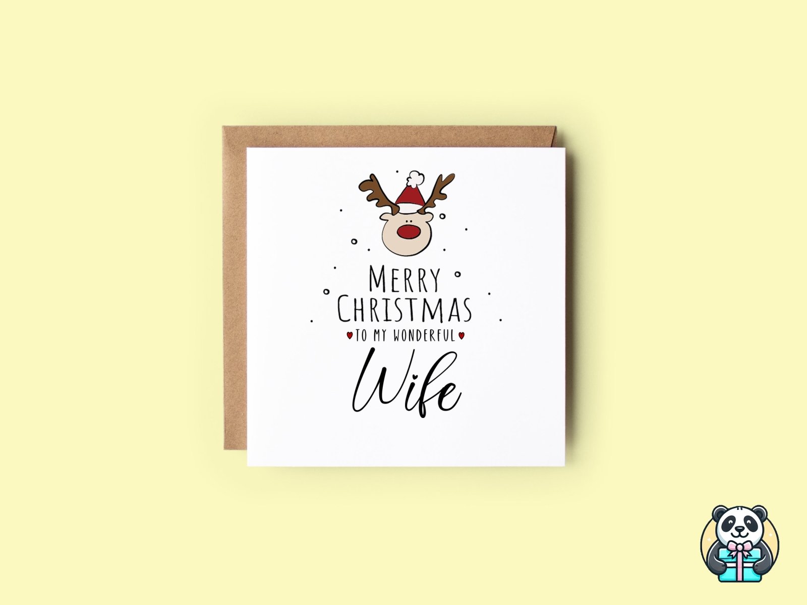 Merry Christmas Wife - Reindeer Christmas Card - The Gifted Panda Main image