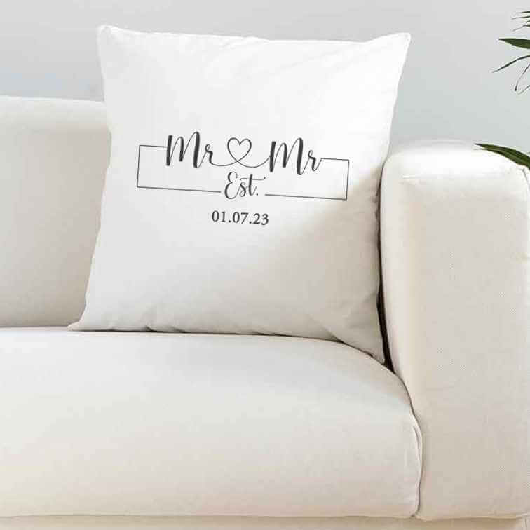Personalised Mr & Mr Date Wedding Super Soft Cushion Cover - The Gifted Panda
