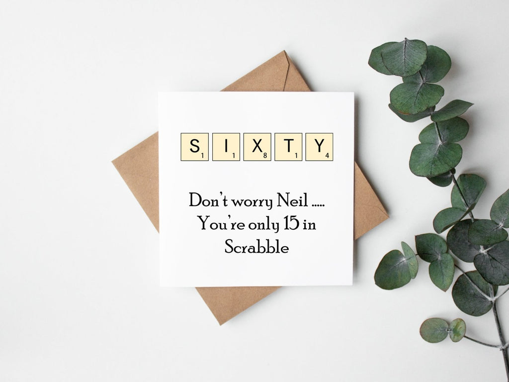 PERSONALISED Scrabble Age 60 Birthday Card - The Gifted Panda