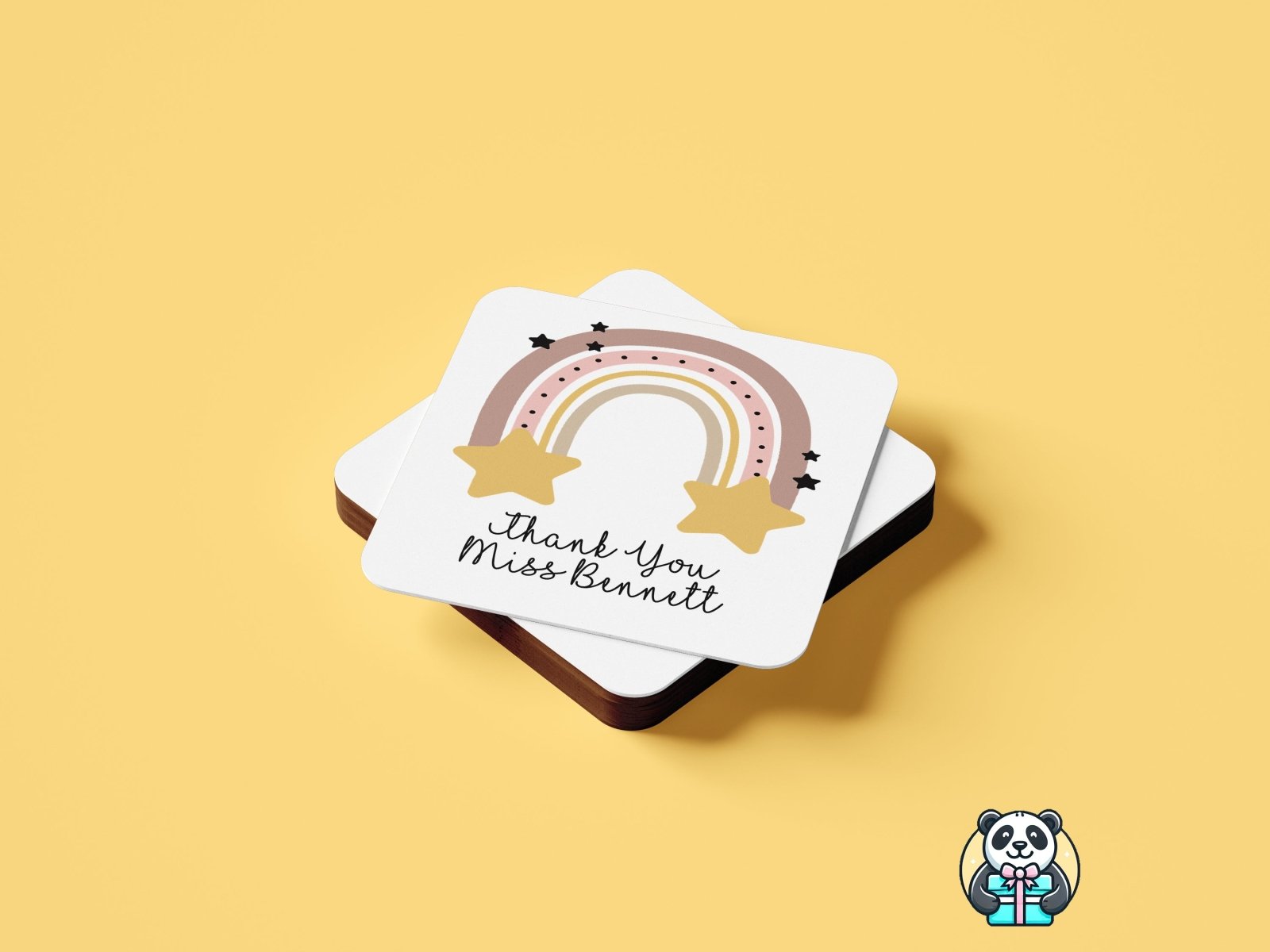 Personalised Thank You Teacher Brown Rainbow Coaster - The Gifted Panda