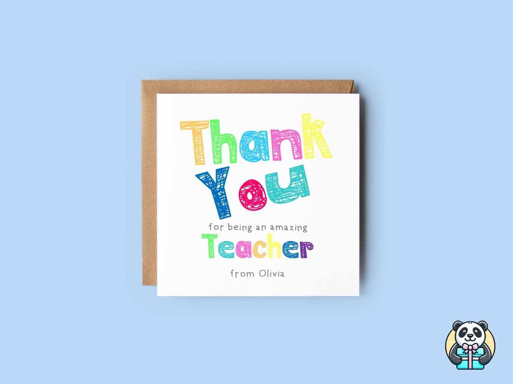 Personalised Thank You Teacher Greetings Card - The Gifted Panda