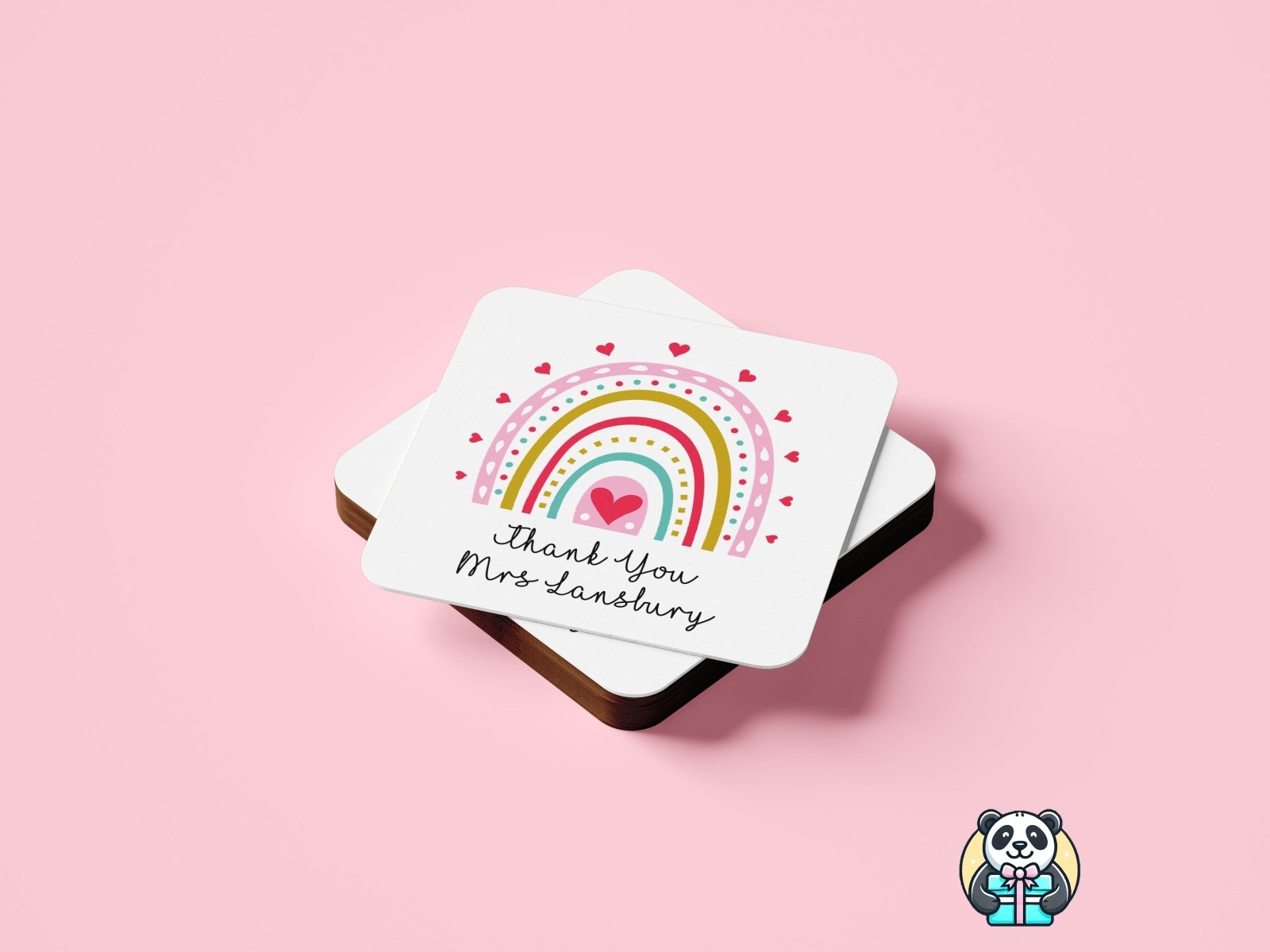 Personalised Thank You Teacher Pink Rainbow Coaster - The Gifted Panda Main image