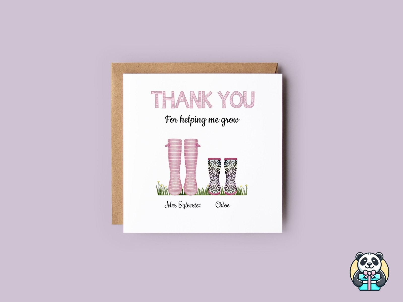 Personalised Thank You Wellington Boots Card - The Gifted Panda