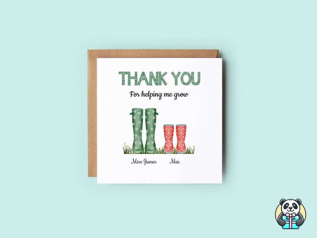 Personalised Thank You Wellington Boots Card - The Gifted Panda