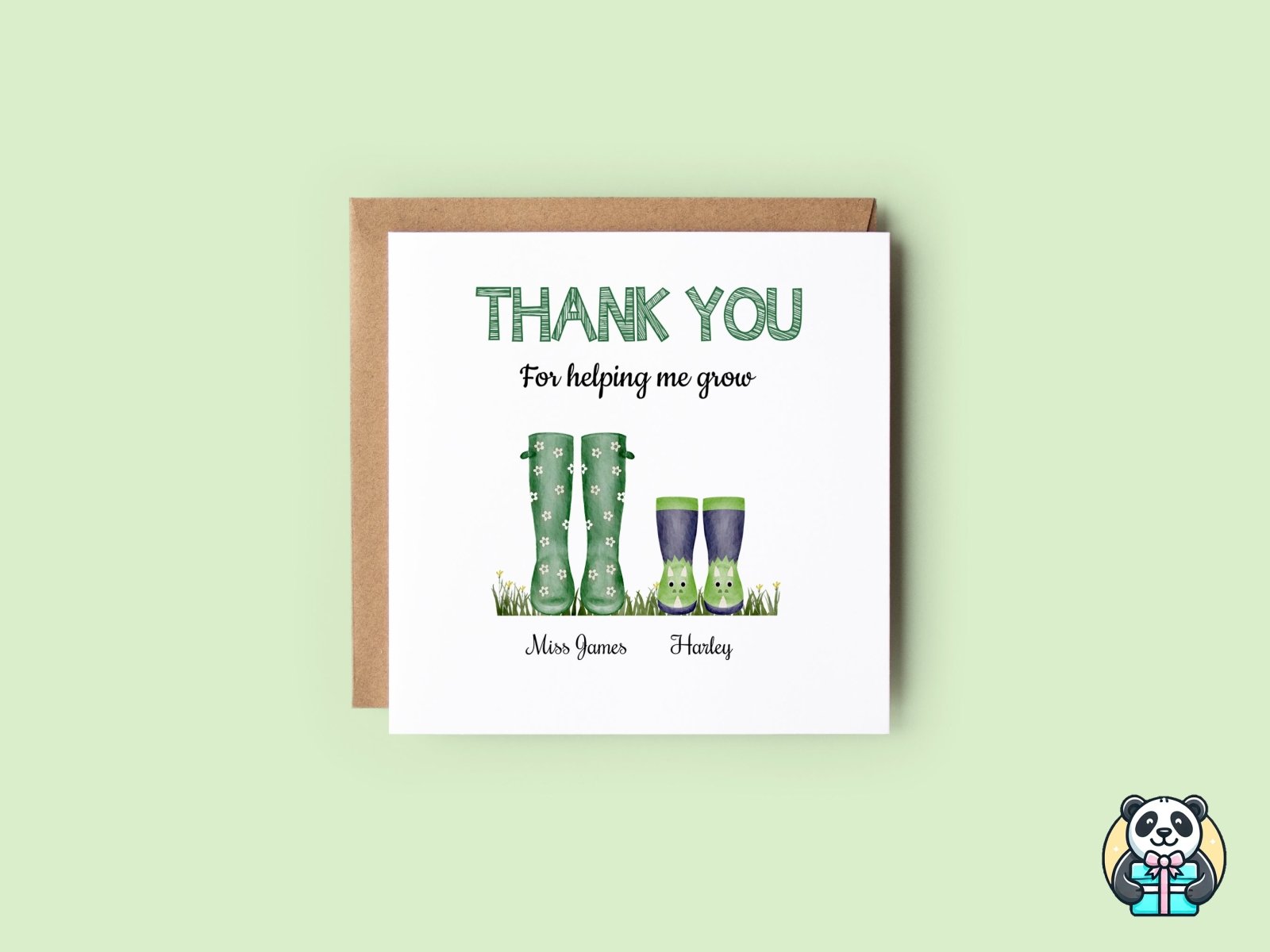 Personalised Thank You Wellington Boots Card - The Gifted Panda