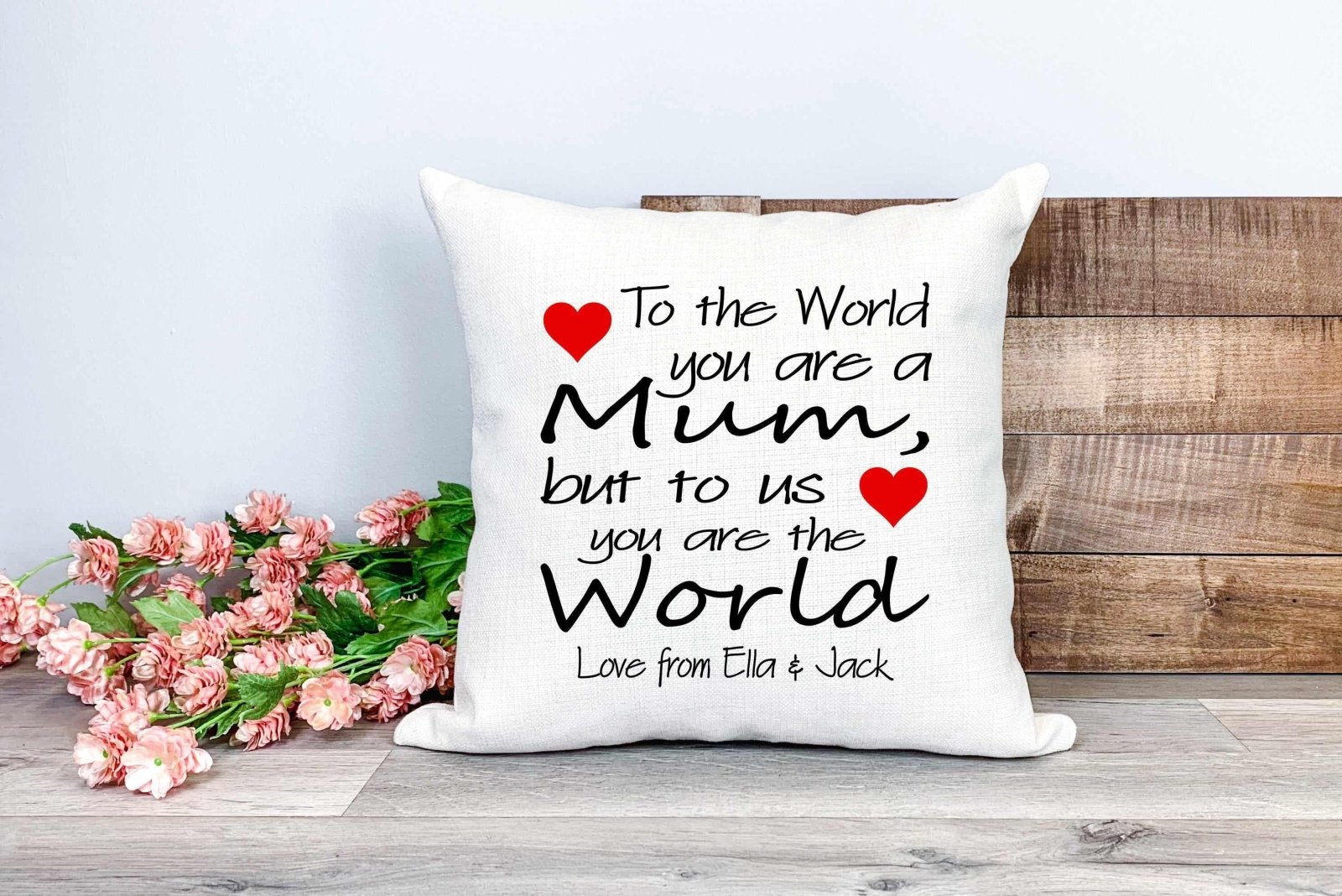 Personalised To The World You Are A Mum Linen Cushion - The Gifted Panda