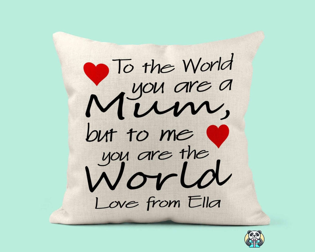 Personalised To The World You Are A Mum Linen Cushion - The Gifted Panda