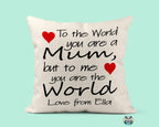 Personalised To The World You Are A Mum Linen Cushion - The Gifted Panda