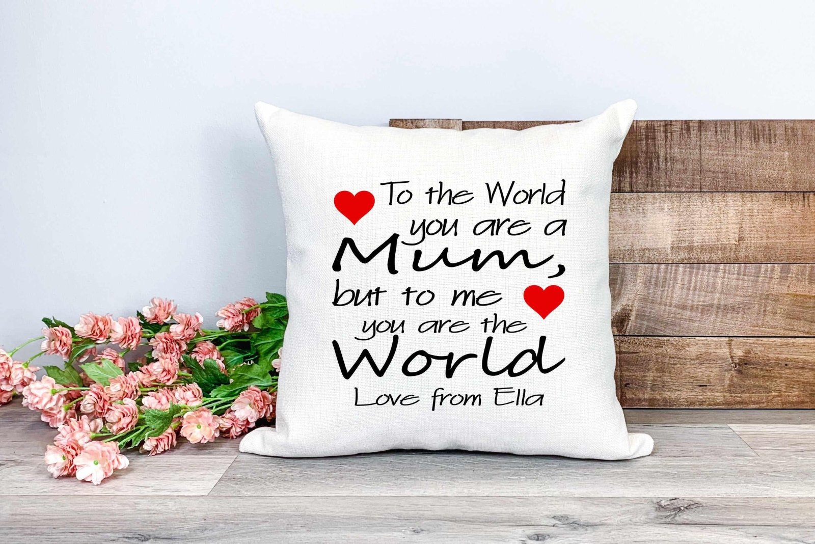 Personalised To The World You Are A Mum Linen Cushion Secondary image