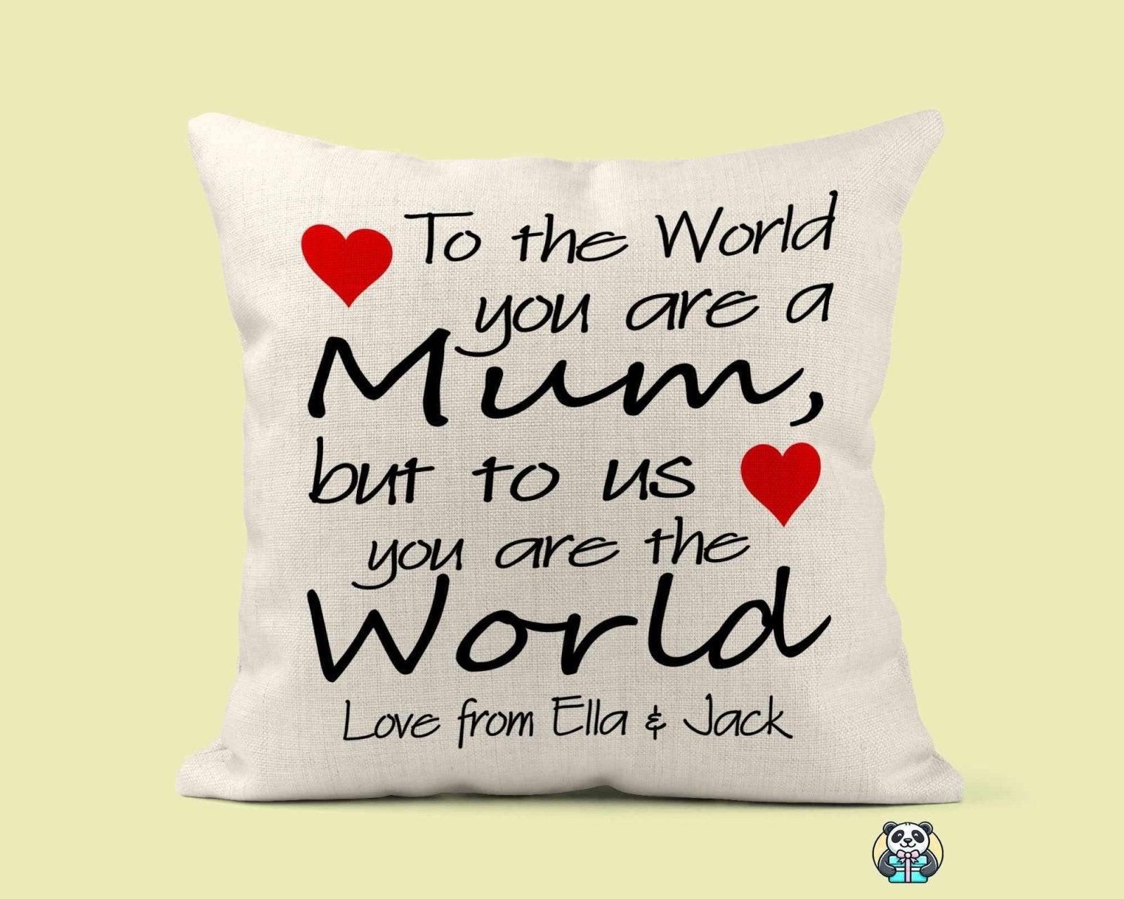 Personalised To The World You Are A Mum Linen Cushion - The Gifted Panda