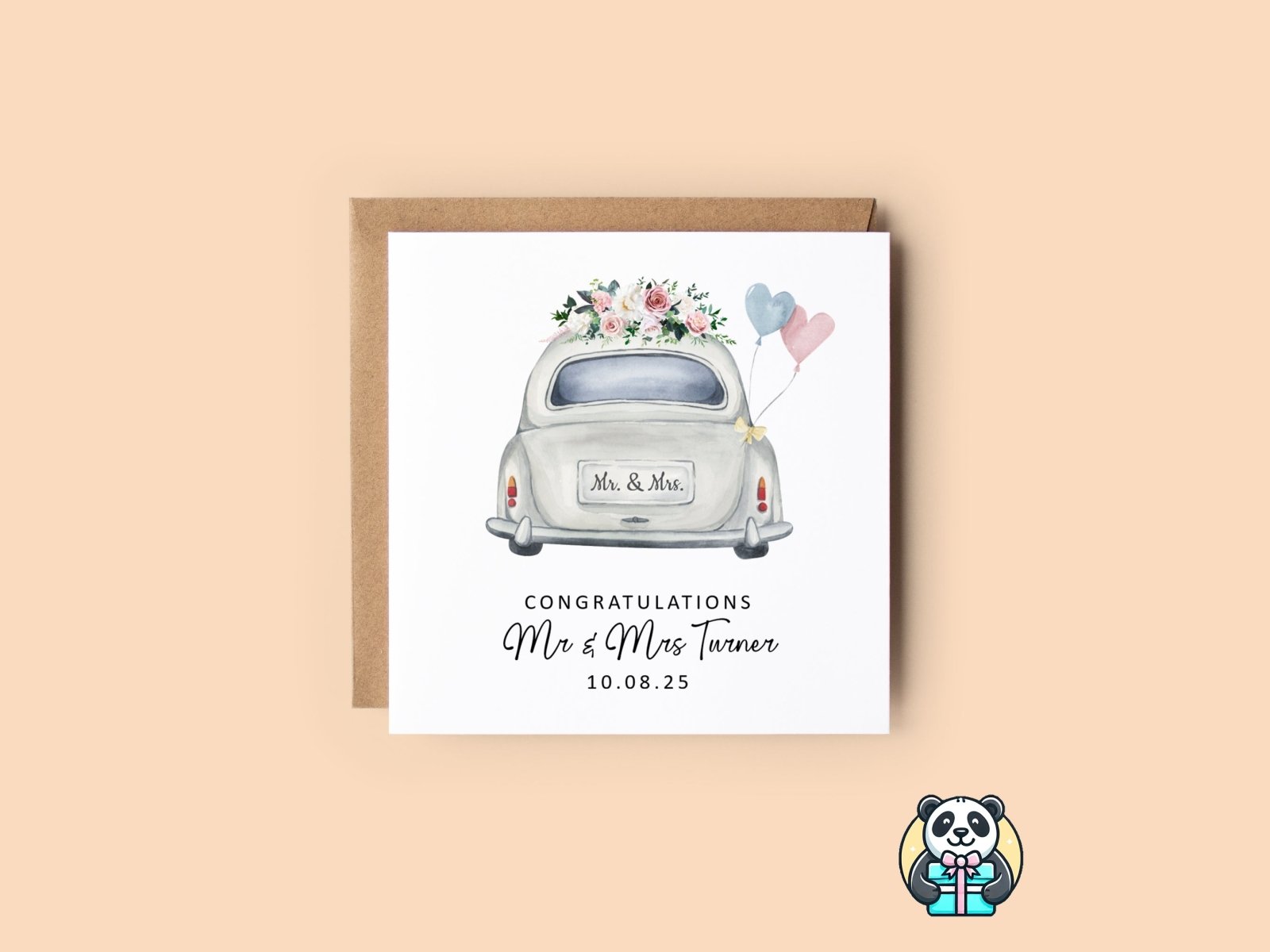 Personalised Vintage Wedding Car Card - The Gifted Panda