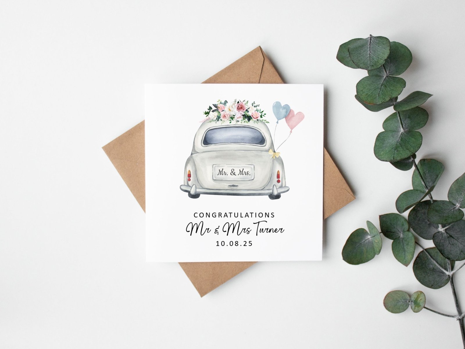 Personalised Vintage Wedding Car Card - The Gifted Panda