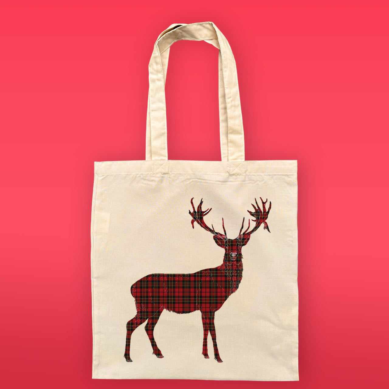 Tartan Stag Tote Bag - The Gifted Panda Main image