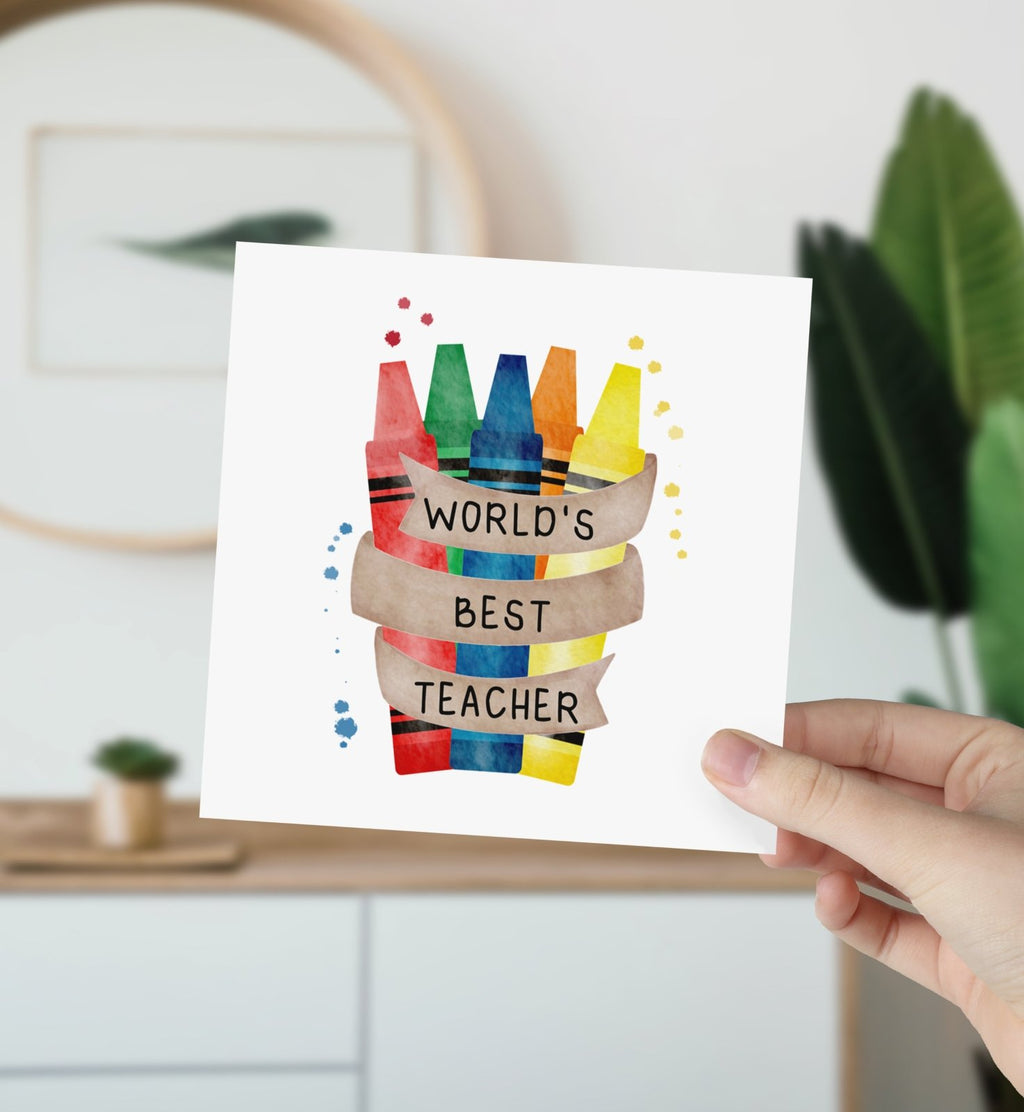 World's Best Teacher Crayon Greeting Card - The Gifted Panda