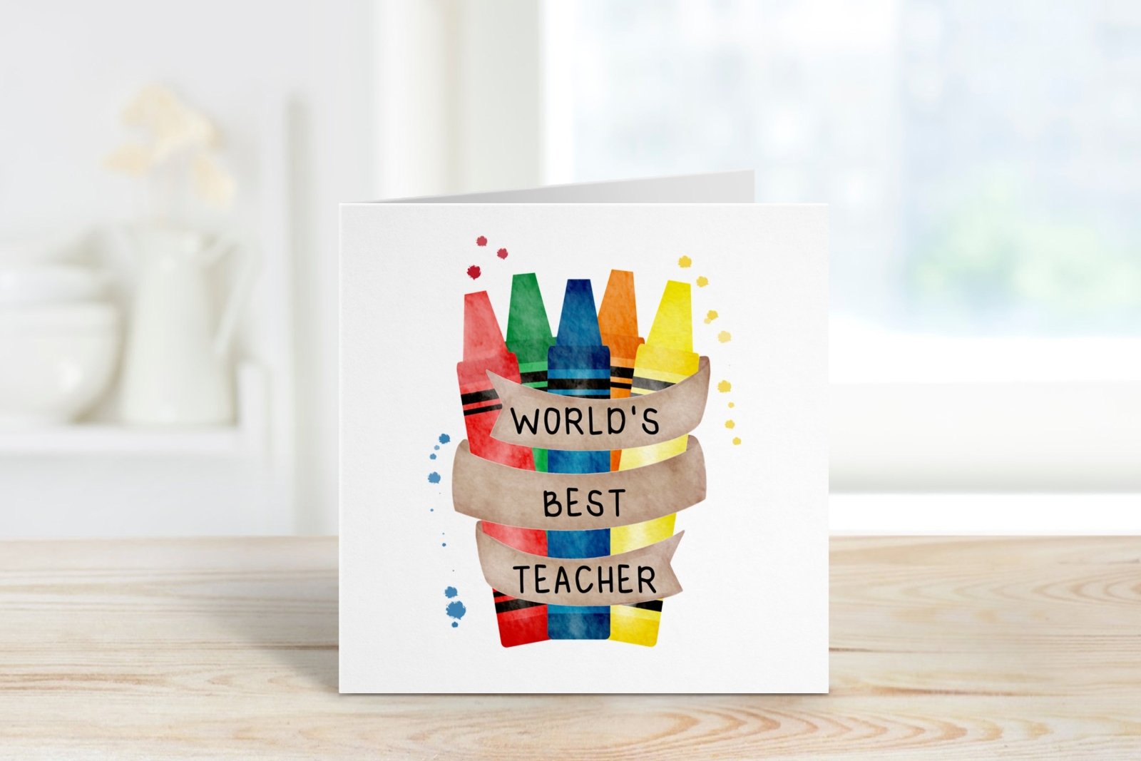 World's Best Teacher Crayon Greeting Card - The Gifted Panda