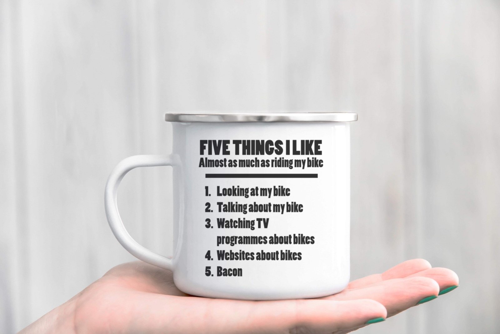 5 Things About My Bike Enamel Mug Secondary image
