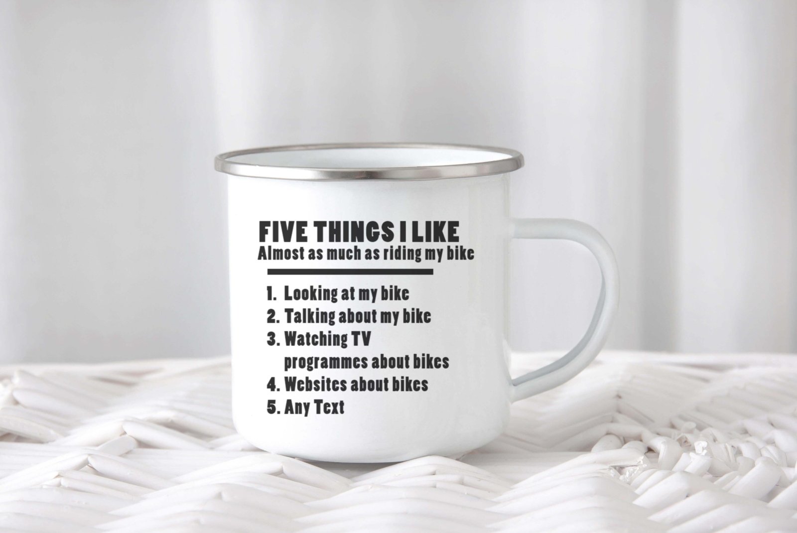 5 Things About My Bike Enamel Mug - The Gifted Panda