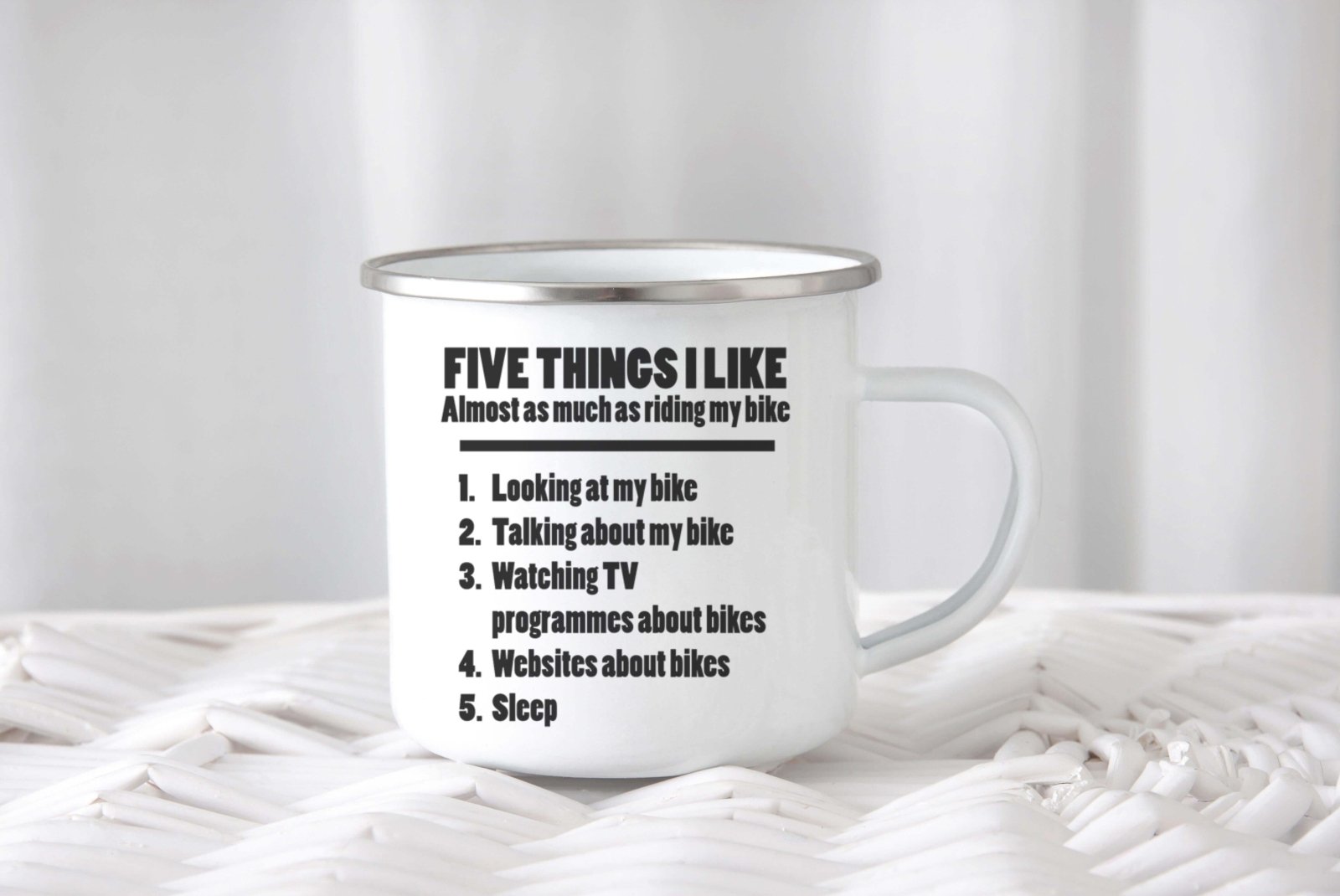 5 Things About My Bike Enamel Mug - The Gifted Panda