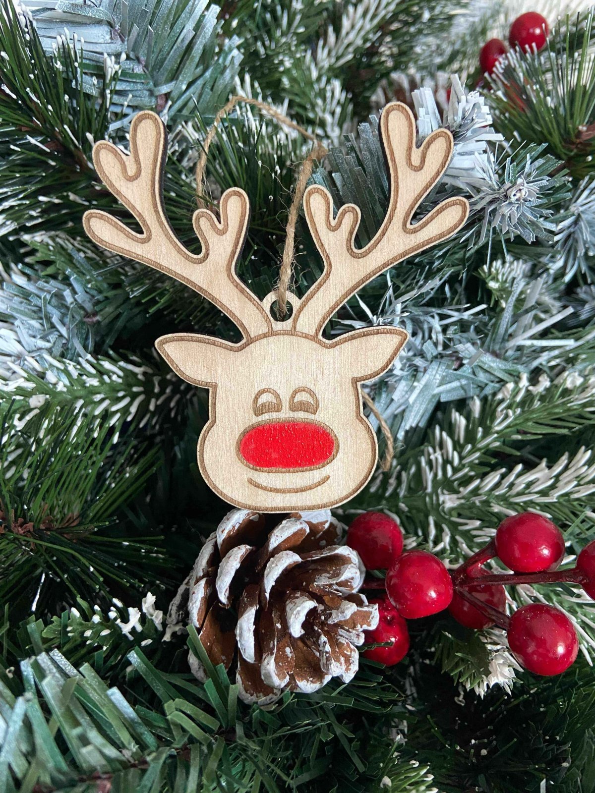 8 Wooden Rudolph Christmas Tree Ornaments - The Gifted Panda Main image
