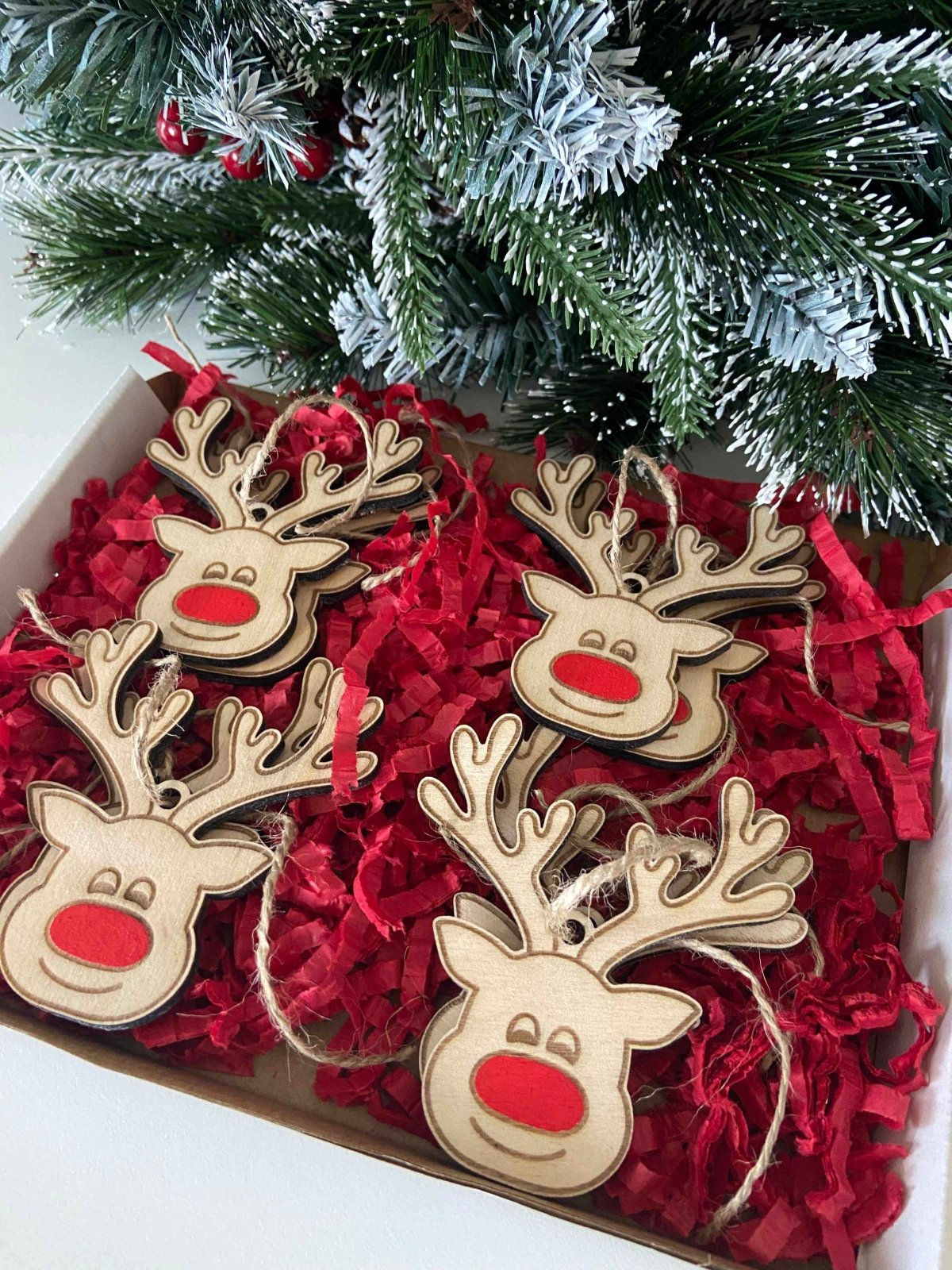 8 Wooden Rudolph Christmas Tree Ornaments Secondary image