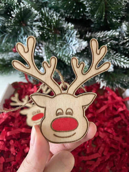 8 Wooden Rudolph Christmas Tree Ornaments