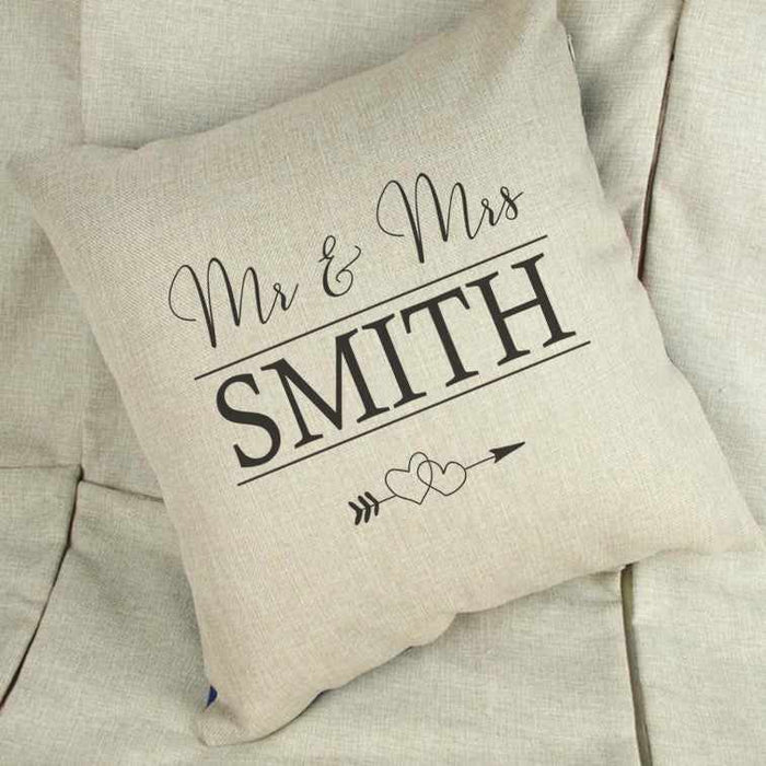 Personalised Mr & Mrs Wedding Linen Cushion Cover