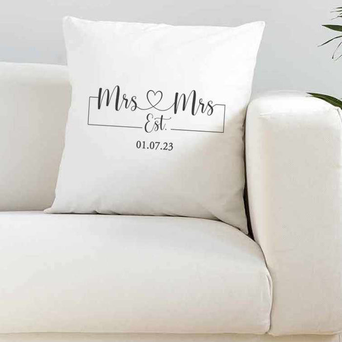 Personalised Mrs & Mrs Date Wedding Silky Cushion Cover